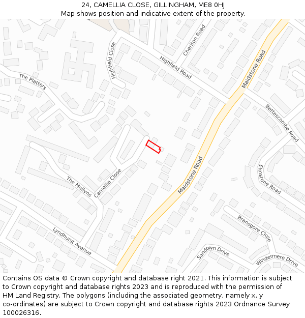 24, CAMELLIA CLOSE, GILLINGHAM, ME8 0HJ: Location map and indicative extent of plot