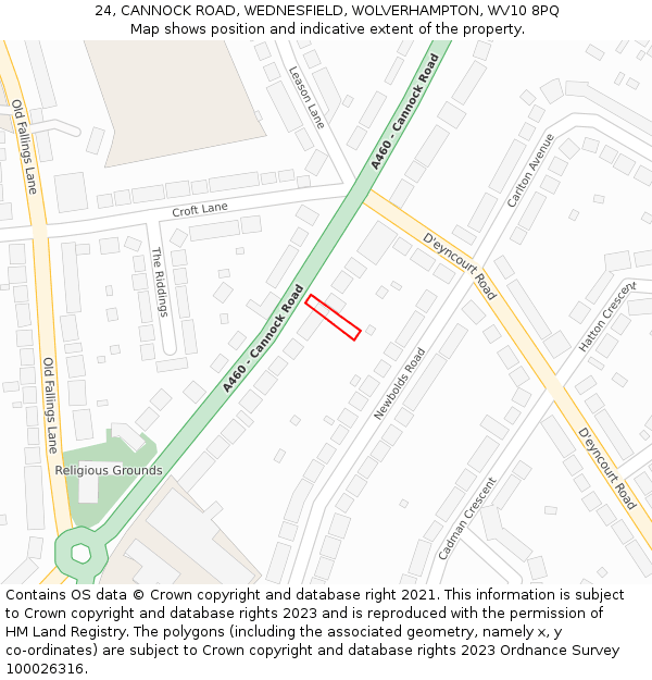 24, CANNOCK ROAD, WEDNESFIELD, WOLVERHAMPTON, WV10 8PQ: Location map and indicative extent of plot