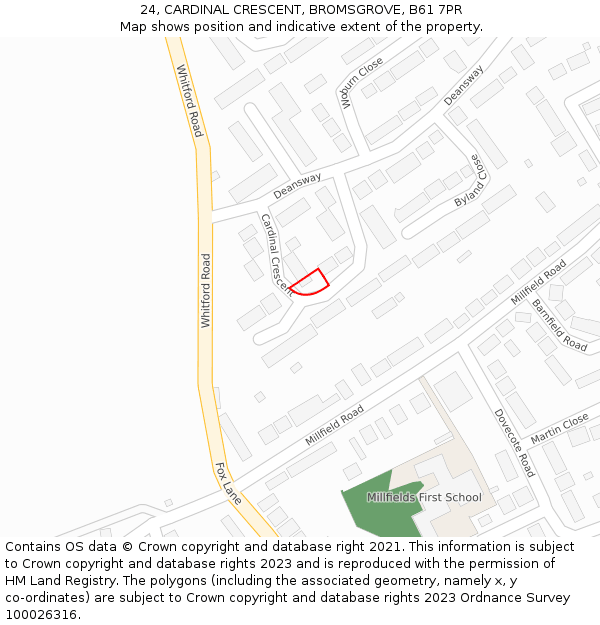 24, CARDINAL CRESCENT, BROMSGROVE, B61 7PR: Location map and indicative extent of plot