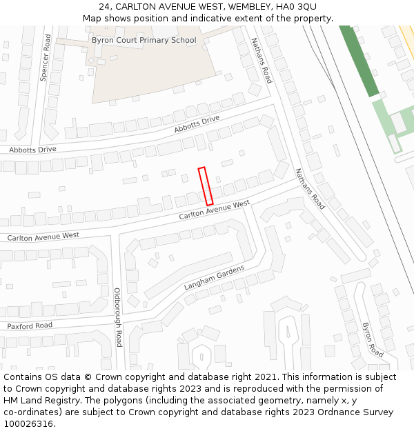 24, CARLTON AVENUE WEST, WEMBLEY, HA0 3QU: Location map and indicative extent of plot