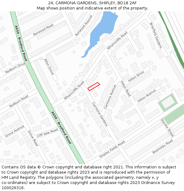 24, CARMONA GARDENS, SHIPLEY, BD18 2AF: Location map and indicative extent of plot
