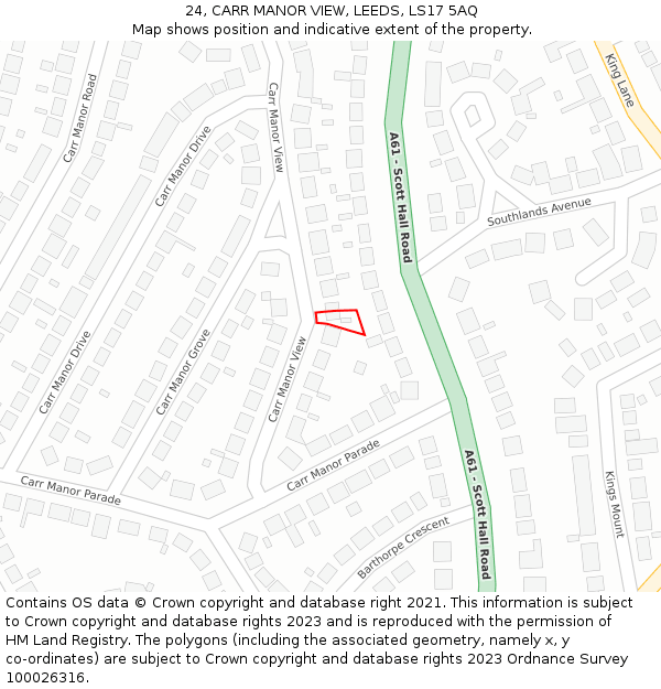 24, CARR MANOR VIEW, LEEDS, LS17 5AQ: Location map and indicative extent of plot