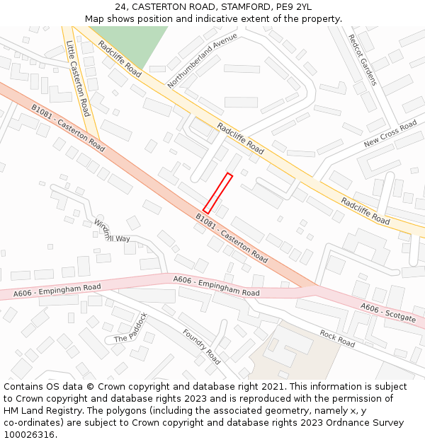 24, CASTERTON ROAD, STAMFORD, PE9 2YL: Location map and indicative extent of plot