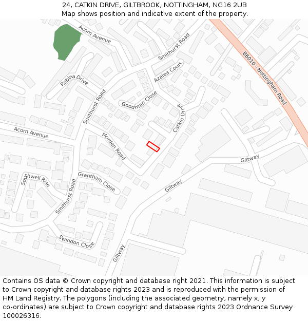 24, CATKIN DRIVE, GILTBROOK, NOTTINGHAM, NG16 2UB: Location map and indicative extent of plot