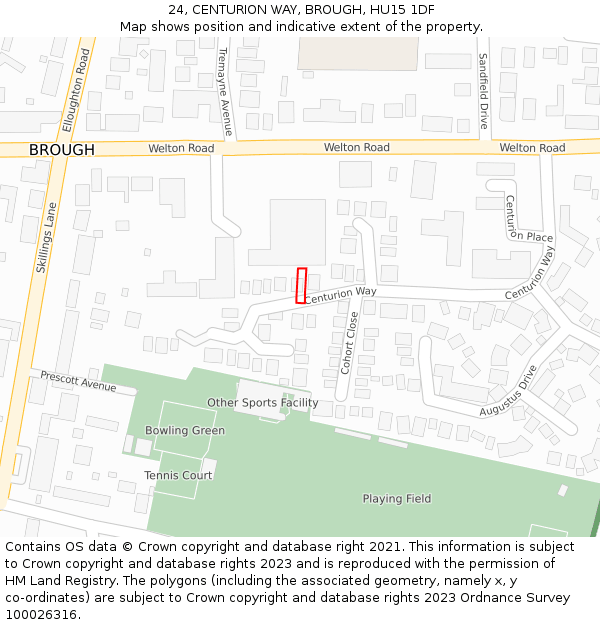 24, CENTURION WAY, BROUGH, HU15 1DF: Location map and indicative extent of plot