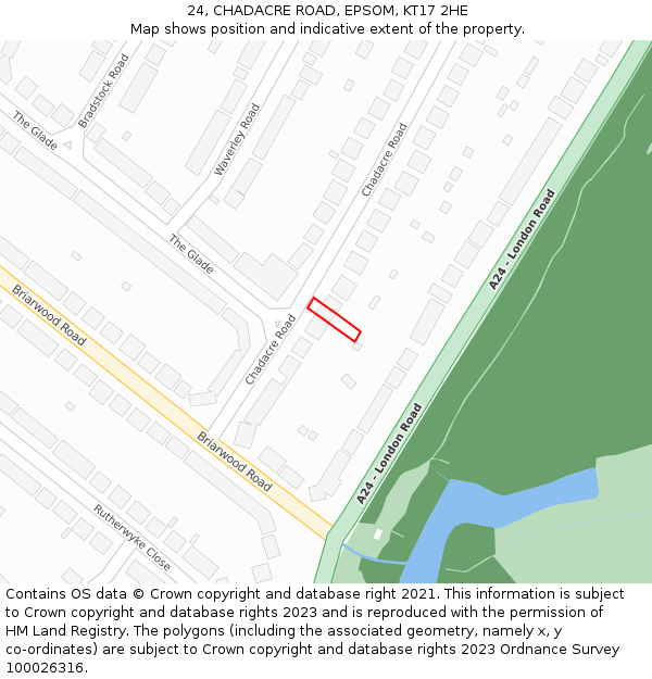 24, CHADACRE ROAD, EPSOM, KT17 2HE: Location map and indicative extent of plot