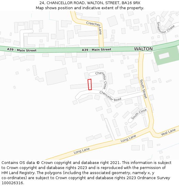 24, CHANCELLOR ROAD, WALTON, STREET, BA16 9RX: Location map and indicative extent of plot
