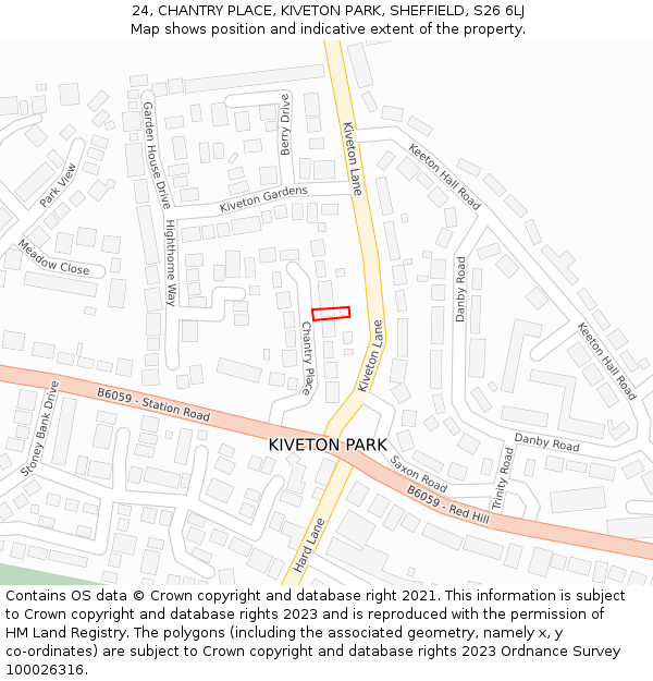 24, CHANTRY PLACE, KIVETON PARK, SHEFFIELD, S26 6LJ: Location map and indicative extent of plot