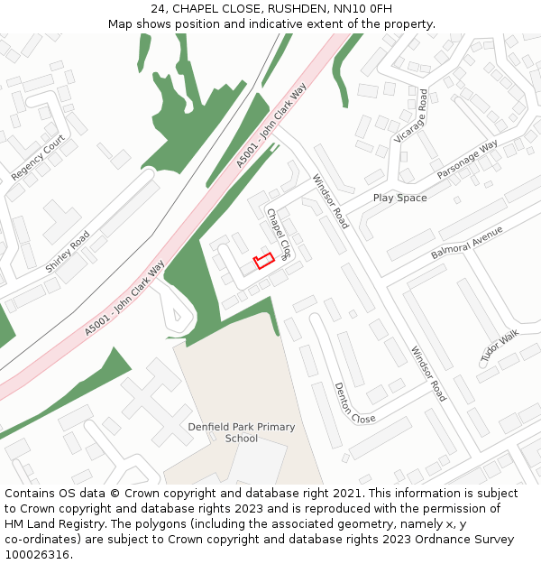 24, CHAPEL CLOSE, RUSHDEN, NN10 0FH: Location map and indicative extent of plot
