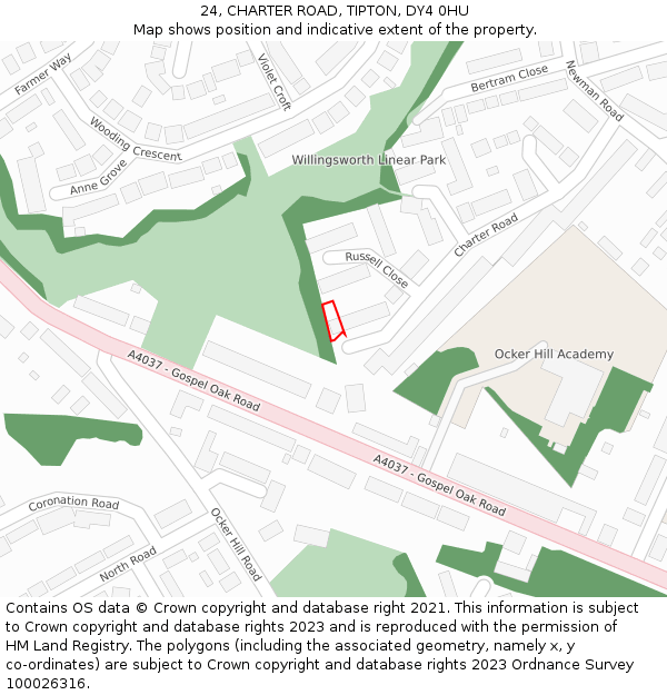 24, CHARTER ROAD, TIPTON, DY4 0HU: Location map and indicative extent of plot