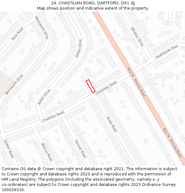 24, CHASTILIAN ROAD, DARTFORD, DA1 3JJ: Location map and indicative extent of plot