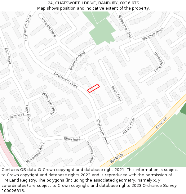 24, CHATSWORTH DRIVE, BANBURY, OX16 9TS: Location map and indicative extent of plot