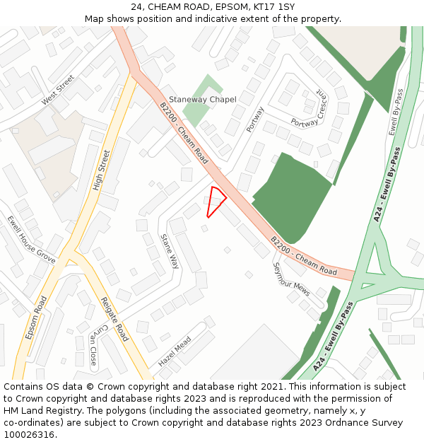24, CHEAM ROAD, EPSOM, KT17 1SY: Location map and indicative extent of plot
