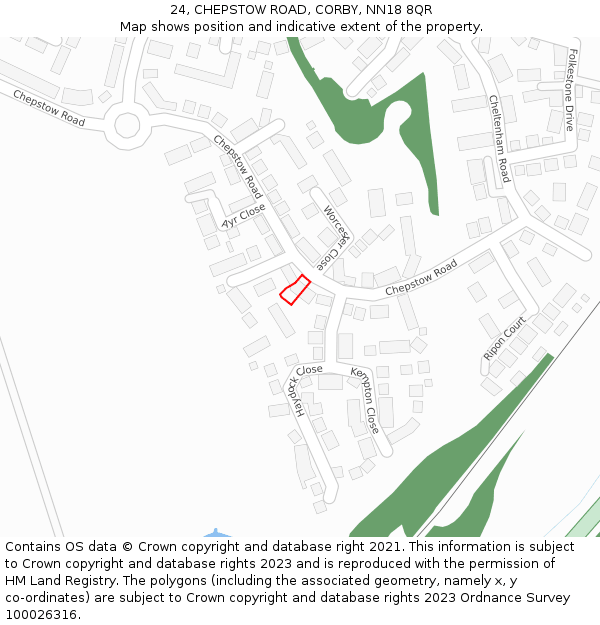 24, CHEPSTOW ROAD, CORBY, NN18 8QR: Location map and indicative extent of plot
