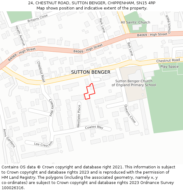 24, CHESTNUT ROAD, SUTTON BENGER, CHIPPENHAM, SN15 4RP: Location map and indicative extent of plot