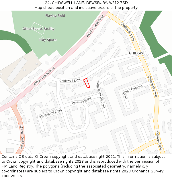 24, CHIDSWELL LANE, DEWSBURY, WF12 7SD: Location map and indicative extent of plot