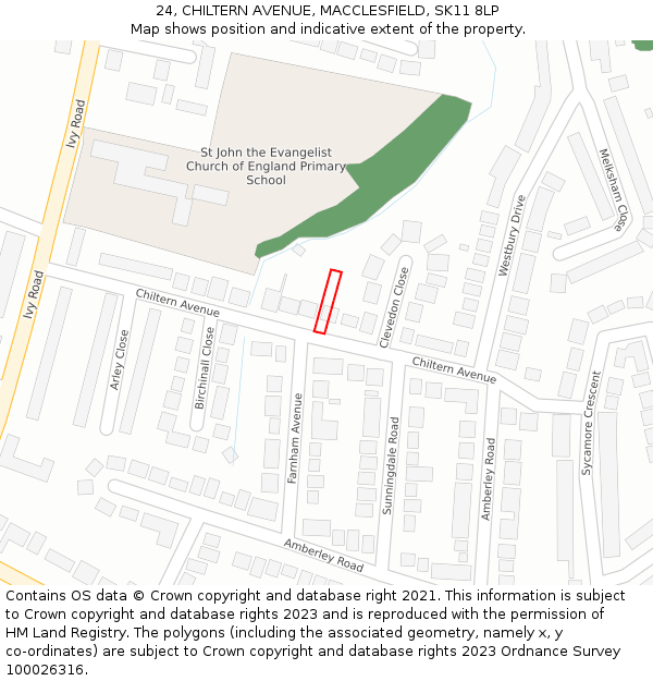 24, CHILTERN AVENUE, MACCLESFIELD, SK11 8LP: Location map and indicative extent of plot
