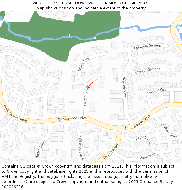 24, CHILTERN CLOSE, DOWNSWOOD, MAIDSTONE, ME15 8XG: Location map and indicative extent of plot