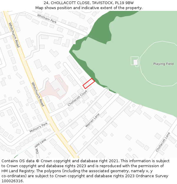 24, CHOLLACOTT CLOSE, TAVISTOCK, PL19 9BW: Location map and indicative extent of plot