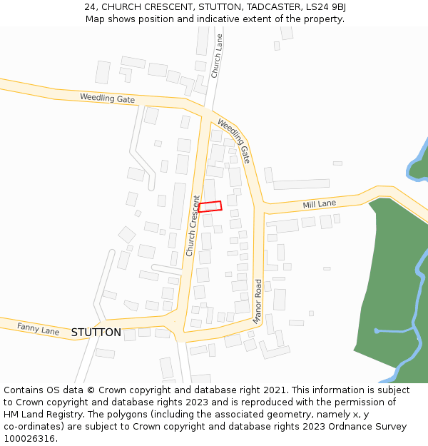 24, CHURCH CRESCENT, STUTTON, TADCASTER, LS24 9BJ: Location map and indicative extent of plot