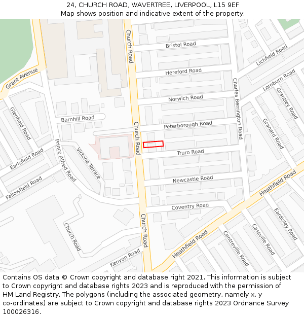 24, CHURCH ROAD, WAVERTREE, LIVERPOOL, L15 9EF: Location map and indicative extent of plot