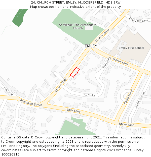 24, CHURCH STREET, EMLEY, HUDDERSFIELD, HD8 9RW: Location map and indicative extent of plot