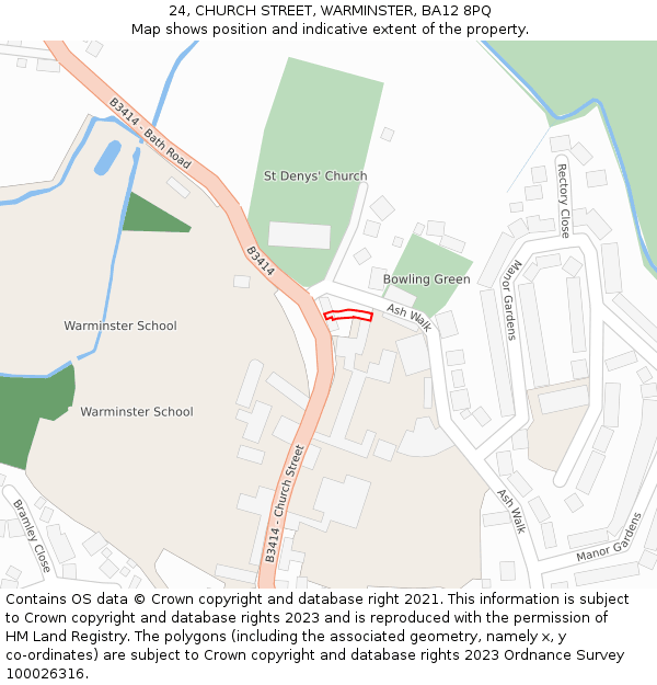 24, CHURCH STREET, WARMINSTER, BA12 8PQ: Location map and indicative extent of plot