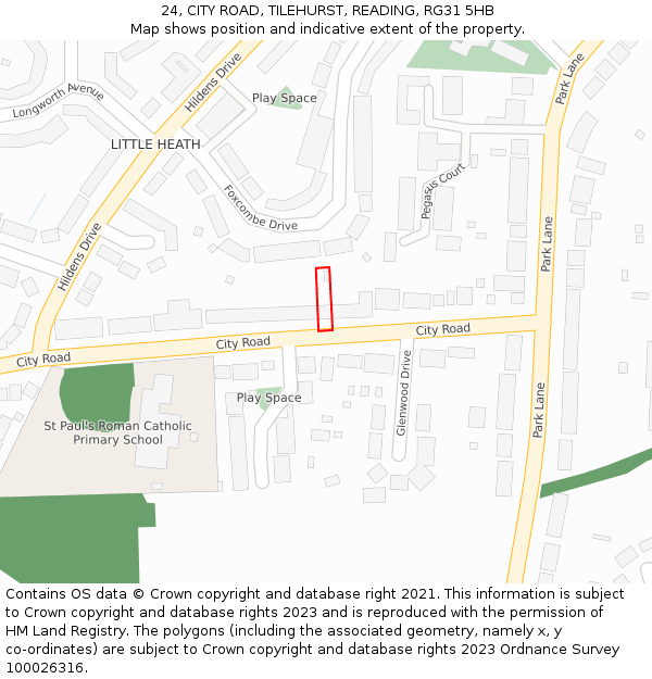 24, CITY ROAD, TILEHURST, READING, RG31 5HB: Location map and indicative extent of plot