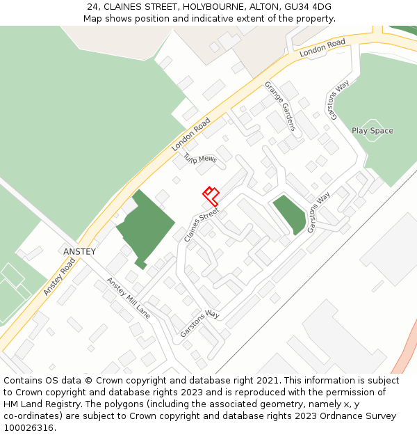 24, CLAINES STREET, HOLYBOURNE, ALTON, GU34 4DG: Location map and indicative extent of plot