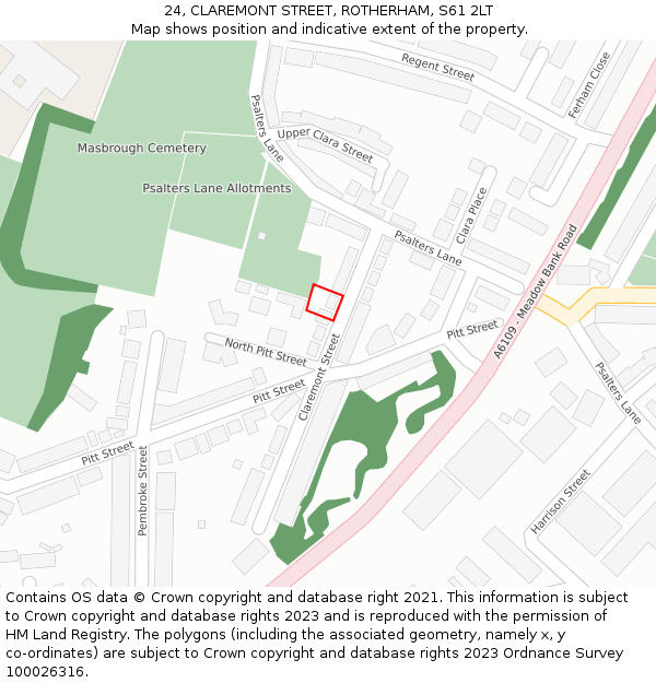 24, CLAREMONT STREET, ROTHERHAM, S61 2LT: Location map and indicative extent of plot