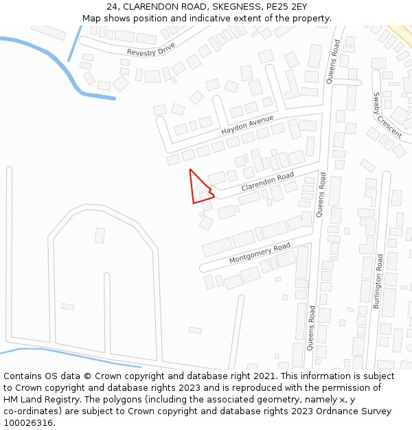 24, CLARENDON ROAD, SKEGNESS, PE25 2EY: Location map and indicative extent of plot