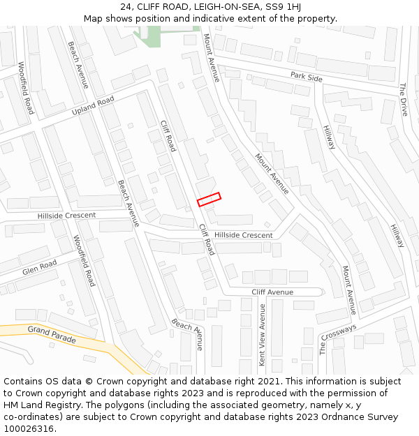 24, CLIFF ROAD, LEIGH-ON-SEA, SS9 1HJ: Location map and indicative extent of plot