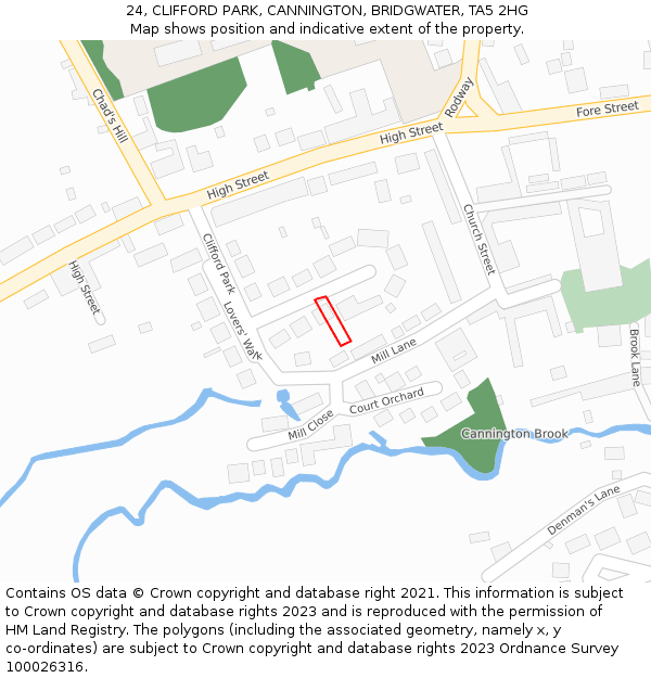 24, CLIFFORD PARK, CANNINGTON, BRIDGWATER, TA5 2HG: Location map and indicative extent of plot
