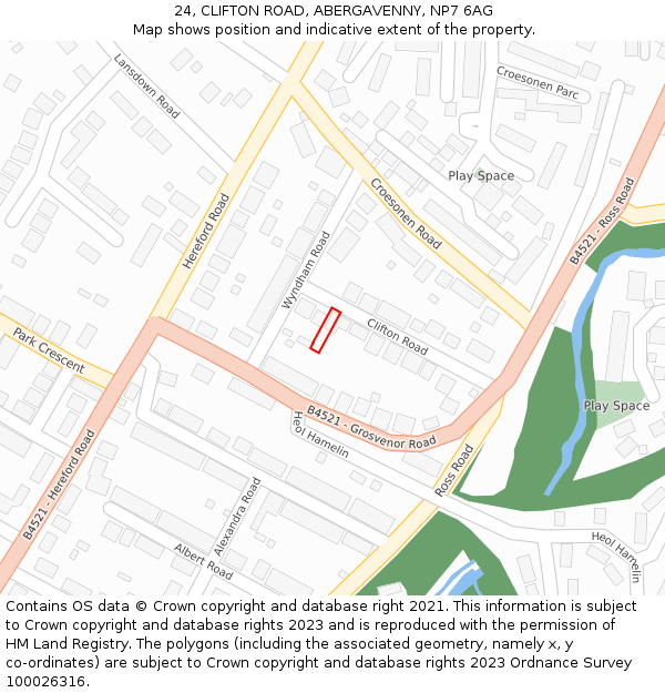 24, CLIFTON ROAD, ABERGAVENNY, NP7 6AG: Location map and indicative extent of plot