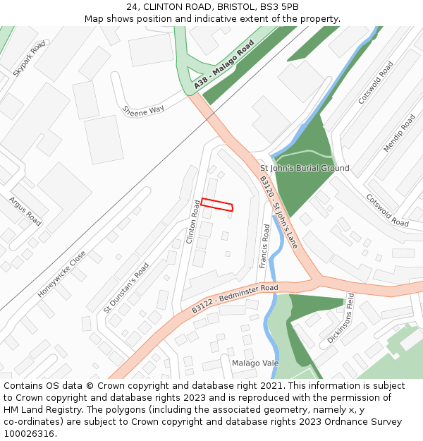 24, CLINTON ROAD, BRISTOL, BS3 5PB: Location map and indicative extent of plot