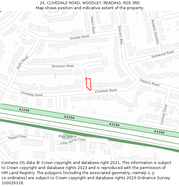24, CLIVEDALE ROAD, WOODLEY, READING, RG5 3RD: Location map and indicative extent of plot