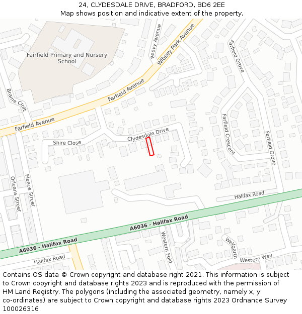 24, CLYDESDALE DRIVE, BRADFORD, BD6 2EE: Location map and indicative extent of plot