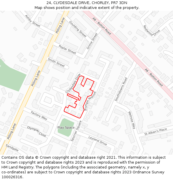 24, CLYDESDALE DRIVE, CHORLEY, PR7 3DN: Location map and indicative extent of plot