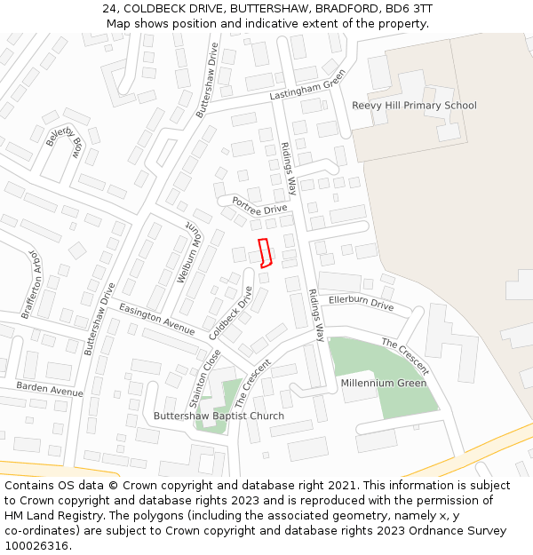 24, COLDBECK DRIVE, BUTTERSHAW, BRADFORD, BD6 3TT: Location map and indicative extent of plot