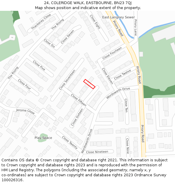 24, COLERIDGE WALK, EASTBOURNE, BN23 7QJ: Location map and indicative extent of plot