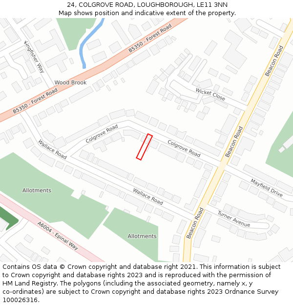 24, COLGROVE ROAD, LOUGHBOROUGH, LE11 3NN: Location map and indicative extent of plot