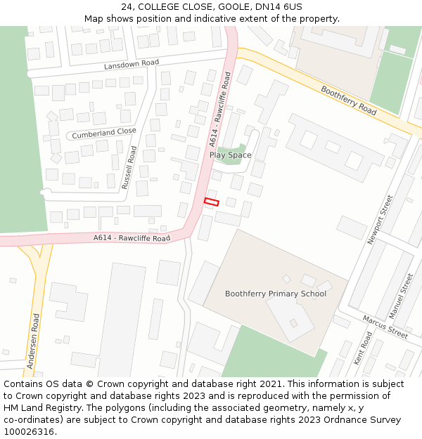 24, COLLEGE CLOSE, GOOLE, DN14 6US: Location map and indicative extent of plot