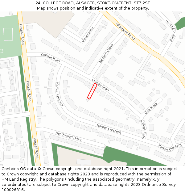 24, COLLEGE ROAD, ALSAGER, STOKE-ON-TRENT, ST7 2ST: Location map and indicative extent of plot