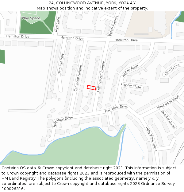 24, COLLINGWOOD AVENUE, YORK, YO24 4JY: Location map and indicative extent of plot