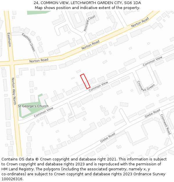 24, COMMON VIEW, LETCHWORTH GARDEN CITY, SG6 1DA: Location map and indicative extent of plot