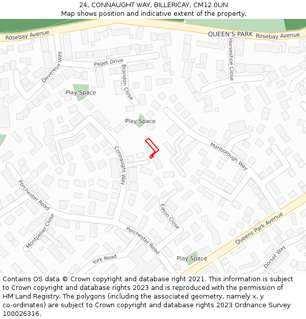 24, CONNAUGHT WAY, BILLERICAY, CM12 0UN: Location map and indicative extent of plot