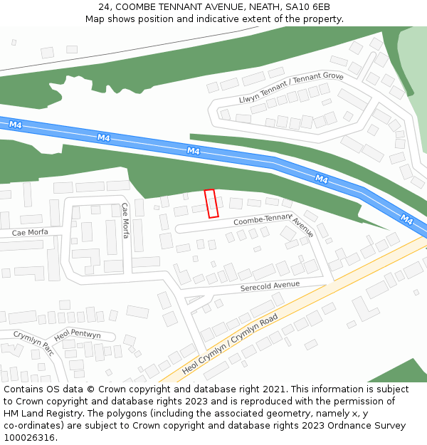 24, COOMBE TENNANT AVENUE, NEATH, SA10 6EB: Location map and indicative extent of plot