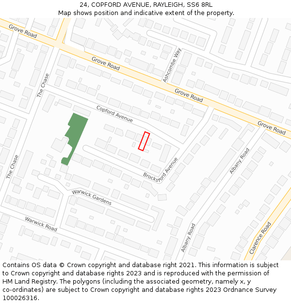 24, COPFORD AVENUE, RAYLEIGH, SS6 8RL: Location map and indicative extent of plot