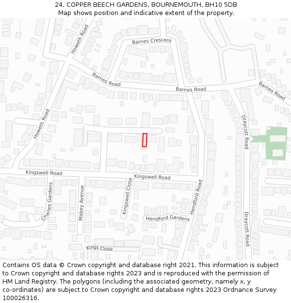 24, COPPER BEECH GARDENS, BOURNEMOUTH, BH10 5DB: Location map and indicative extent of plot
