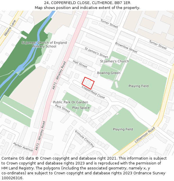 24, COPPERFIELD CLOSE, CLITHEROE, BB7 1ER: Location map and indicative extent of plot